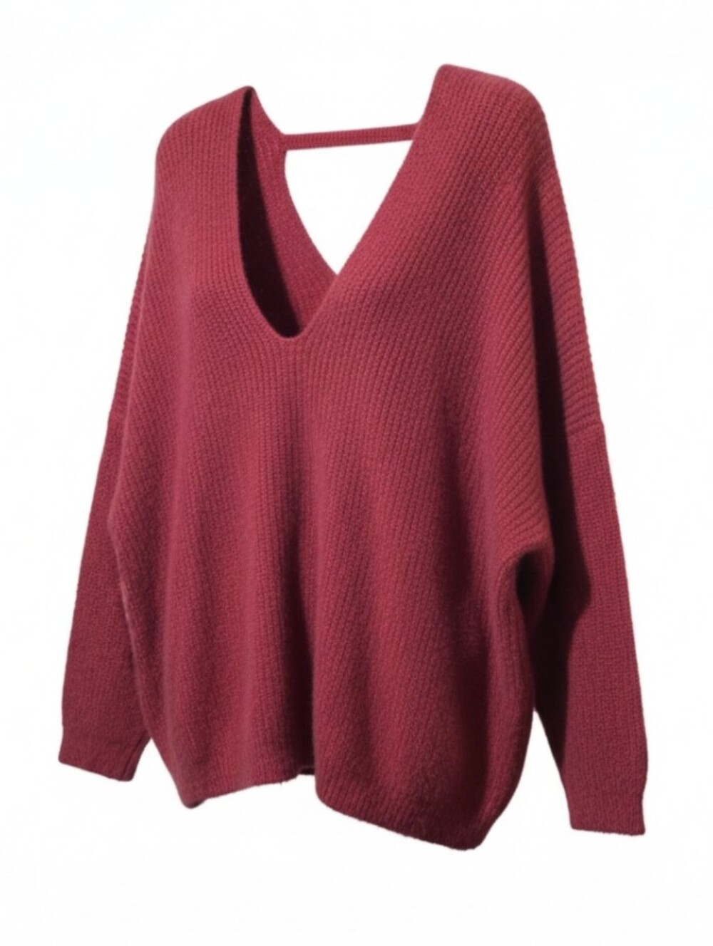 BloomChic Deep Raspberry V-Neck Sweater - Picture 1 of 5